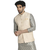 Manyavar Men's Nehru Jacket (Jac215-303-S_Beige_S)