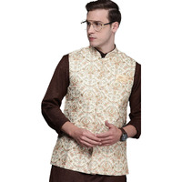 Manyavar Men's Nehru Jacket (Jac215-303-M_Beige_M)