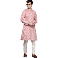Manyavar Mens Kurta Only, Ethnic Kurta For Men, Full Sleeves Mandarin Collar Wave Blended Cotton Kurta Only (Gajari) (3Xl)