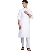 Manyavar Kurta Set For Men, Full Sleeves Mandarin Collar Ethnic Kurta Set Blended Cotton (Light Cream, M)