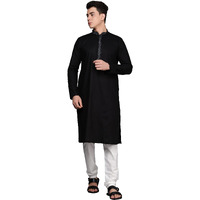 Manyavar Kurta Set For Men, Full Sleeves Mandarin Collar Ethnic Kurta Set Blended Cotton (Black, Xl)