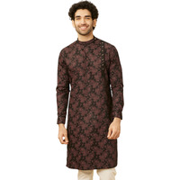Manyavar Men's Midnight Black Floral Patterned Angrakha Style Kurta (Xl)
