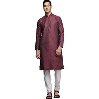 Manyavar Kurta Set For Men, Full Sleeves Mandarin Collar Ethnic Kurta Set For Diwali, Wedding, Party Blended Viscose (Pink, L)