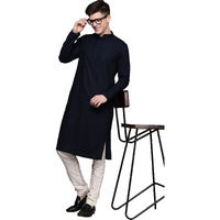 Manyavar Men's Ethnic Kurta Set, Full Sleeves Mandarin Collar Ethnic Kurta Set For Engagement, Wedding, Party Blended Cotton Kurta Set (Blue, M)