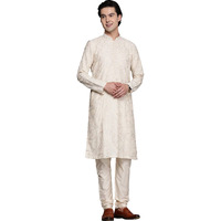 Manyavar Kurta Set For Men, Full Sleeves Mandarin Collar Ethnic Kurta Set For Engagement, Wedding, Party Printed (Off White, M)