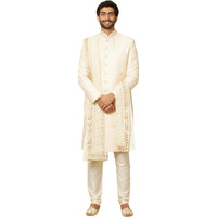 Manyavar Warm White Self Patterned Sequined Dupatta