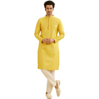 Manyavar Men's Viscose Blend Self Design Kurta Set (Xl)