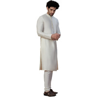 Manyavar Men's Ethnic Kurta Set, Full Sleeves Mandarin Collar Ethnic Kurta Set For Engagement, Wedding, Party Blended Viscose Kurta Set