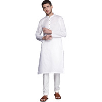 Manyavar Kurta Set For Men, Full Sleeves Mandarin Collar Ethnic Kurta Set For Engagement, Wedding, Party Solid (White, Xl)
