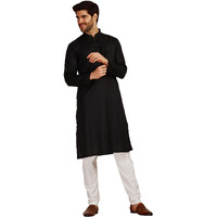 Manyavar Black All Over Self Design Full Sleeve Cotton Kurta Set | Traditional Kurta Set For Men (Xl)