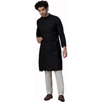 Manyavar Kurta Set For Men, Full Sleeves Mandarin Collar Ethnic Men's Kurta Set For Engagement, Wedding, Party Blended Cotton Embroidery (Black, M)