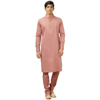 Manyavar Coral All Over Self Design Full Sleeve Cotton Kurta Set | Traditional Kurta Set For Men (L)