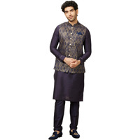 Diwas By Manyavar Men's Blended Viscose Diamond Print Self Design Jacket Set (3Pcs)