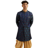 Manyavar Men's Art Silk Jacquard Embroidered Kurta Set (Blue,M)