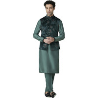 Manyavar Men's Blended Viscose Regular Fit Traditional Full Sleeves Jacket Payjama Set (Green, L)