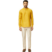 Manyavar Mustard Linen Plain Short Kurta