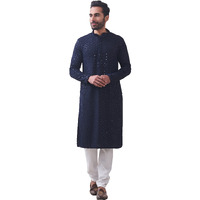 Manyavar Blue Viscose Full Sleeve Kurta Set | Traditional Kurta Set For Men (Xl)