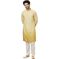Manyavar Mens Mehndi Green Blended Cotton Kurtas