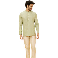 Manyavar Mens Green Cotton Short Kurta