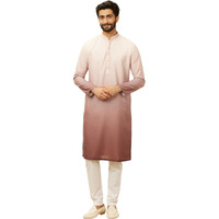 Manyavar Mens Brown Blended Cotton Printed Kurta Pyjama Set