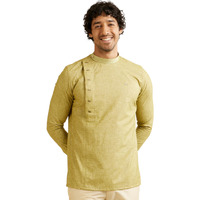 Manyavar Men's Viscose Blend Solid Side Open Short Kurta (L. Green,M)
