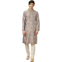 Manyavar Mens Dark Grey Cotton Kurta Churidar Set