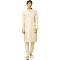 Manyavar Mens Beige Art Silk Kurta Pyjama Set