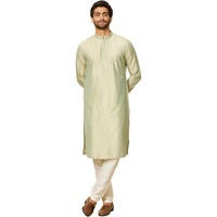 Manyavar Men's Green Blended Viscose Solid Kurta Pyjama Set (2Pcs)