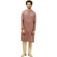 Manyavar Men's Pink Blended Viscose Checks Kurta Pyjama Set