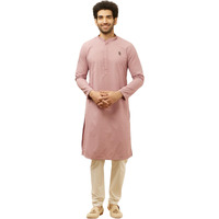 Manyavar Mens Pink Blended Cotton Chikankari Kurta Pyjama Set