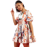 Campus Sutra Women Floral Print Tiered Mini Dress(Suaz_Cswssdr259_Xl) White