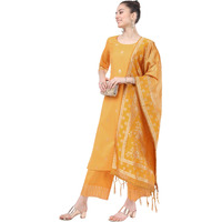 Ketch Women's Polyester Kurta Set (Khk3000060_Yellow