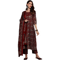 Anubhutee Women's Rust Sequinned Kurta Set With Trousers And Dupatta