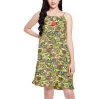 Clovia Women's Crepe Paisley Print Resort Wear Slip Dress With Ruffles (Rw0055P11_Green_L)