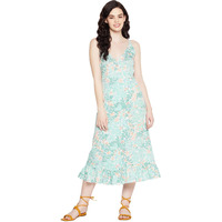 Clovia Women's Crepe Tropical Print Ruffled Resortwear Long Maxi (Rw0056P18_White_M)