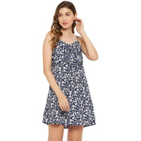 Clovia Women's Crepe Pretty Florals Resort Wear Dress In Blue (Rw0068P08_Blue_S)