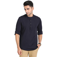Turtle Men Cotton Knitted Solid Slim Fit Navy Casual Kurta