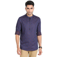 Turtle Men 100% Cotton Navy Jacqard Print Slim Fit Ceremonial Kurta