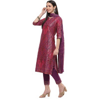 Biba Cotton Blend Women Printed Straight Salwar Kurta Dupatta(Skdjhilmil8881_Purple_38)