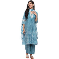 Biba Cotton Blend Women Printed Kalidar Salwar Kurta Dupatta(Skdbandhej8995_Blue_34)