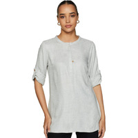 Grey Yarn Dyed Solid Short Kurti