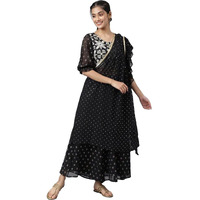 Aurelia Floral Polyester Round Neck Womens Top (Black, Double Xl)