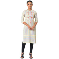 Aurelia Multi Striped Thread Embroidered Cotton Straight Long Kurta