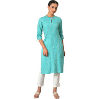 Aurelia Women's Rayon Solid Regular Green Printed Dobby Kurta (23Fea13799-702938
