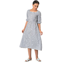 Aurelia Women's Cotton Midi Check White Dress