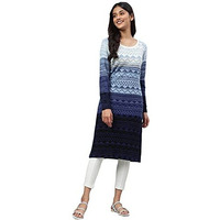 Blue Yarn-Dyed Acrylic Charm Plus Size Kurta