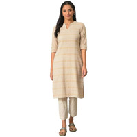 Aurelia Beige Geometric Printed Printed Cotton Regular Kurta For Women