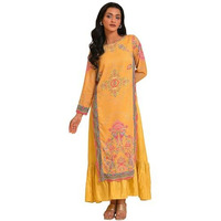 W For Woman Women's Polyester Yellow Printed Mock Layer Dress Knee-Length 23Fes11308-120931