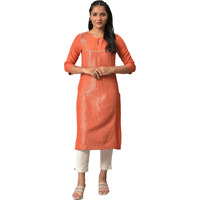 W For Woman Orange Panelled Dobby Festive Kurta_22Auw18062-311826_2Xl