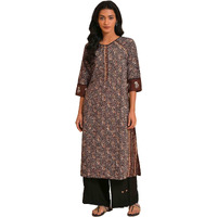 W For Woman Brown Paisley Printed Straight Long Kurta With Coins